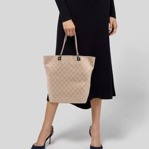 Gucci- GG Canvas Leather-Trimmed Tote - Vintage